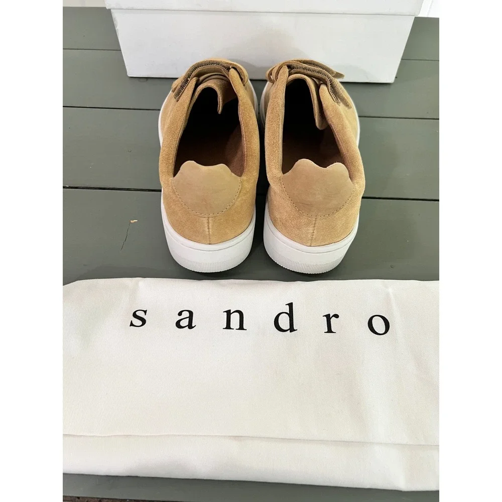 New in Box SANDRO Paris Women's Sneakers Suede Leather Mocha Cream Size‎ 39